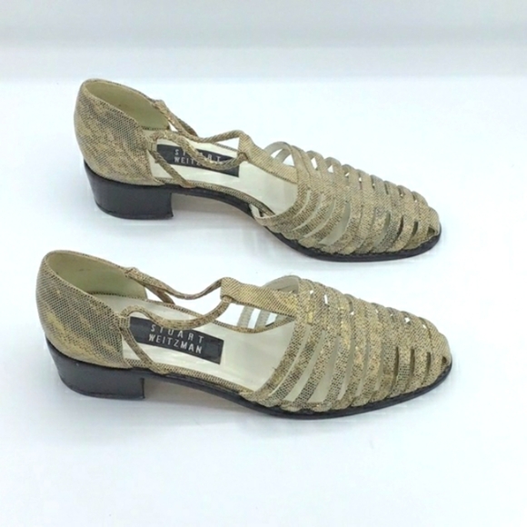 Stuart Weitzman Python Gold Leather Caged Loafers 8.5. - Picture 4 of 14